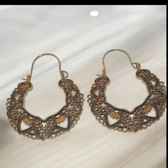 Gold Filigree Hoop Earrings - Picture 10 of 11